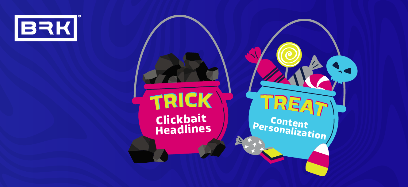 Two buckets with the words trick and clickbait.