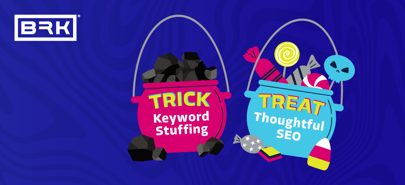 Two buckets with the words trick and keyword thoughtful stuffing.