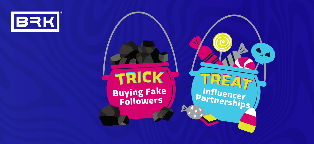 Two buckets with the words trick buying fake followers.