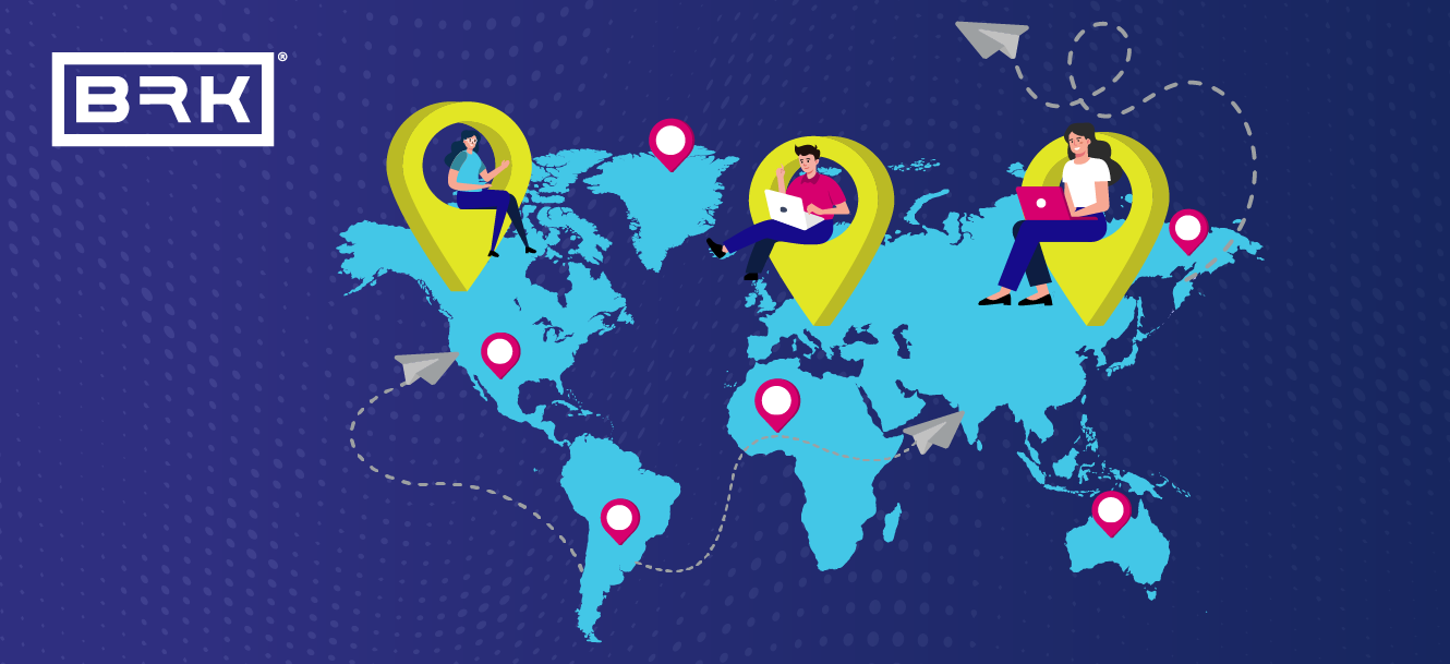 A map of the world with people on it.