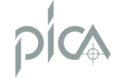 Logo of PICA featuring stylized letters 'P,' 'I,' 'C,' and 'A' with a crosshair design incorporated into the letter 'A.'.