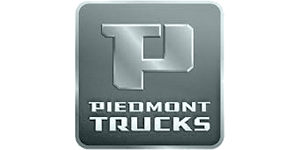 Square logo with a metallic “P” above the words “Piedmont Trucks” in bold, block letters on a gray BRK Global Marketing-inspired background.