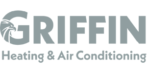 Logo for Griffin Heating & Air Conditioning, with a stylized griffin head to the left of the text, crafted in collaboration with BRK Global Marketing.